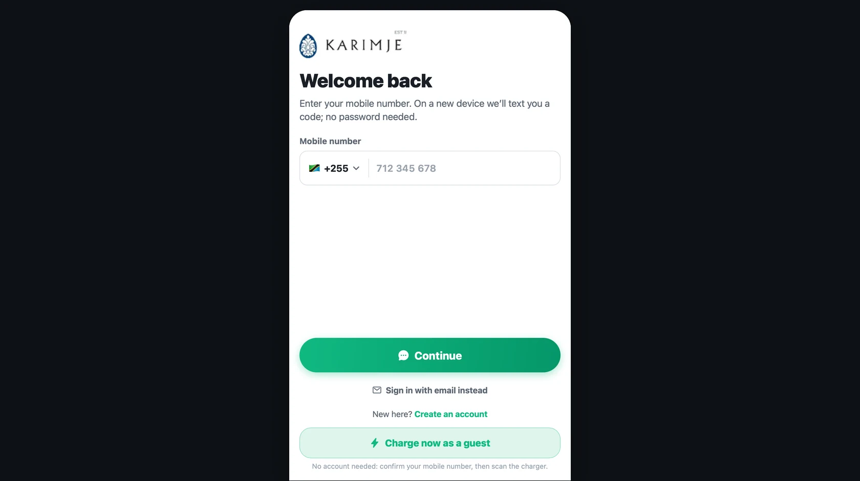 Karimjee mobile sign-in